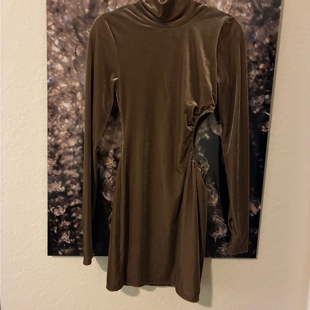 AFRM Brown Long Sleeve Dress with Side Detail